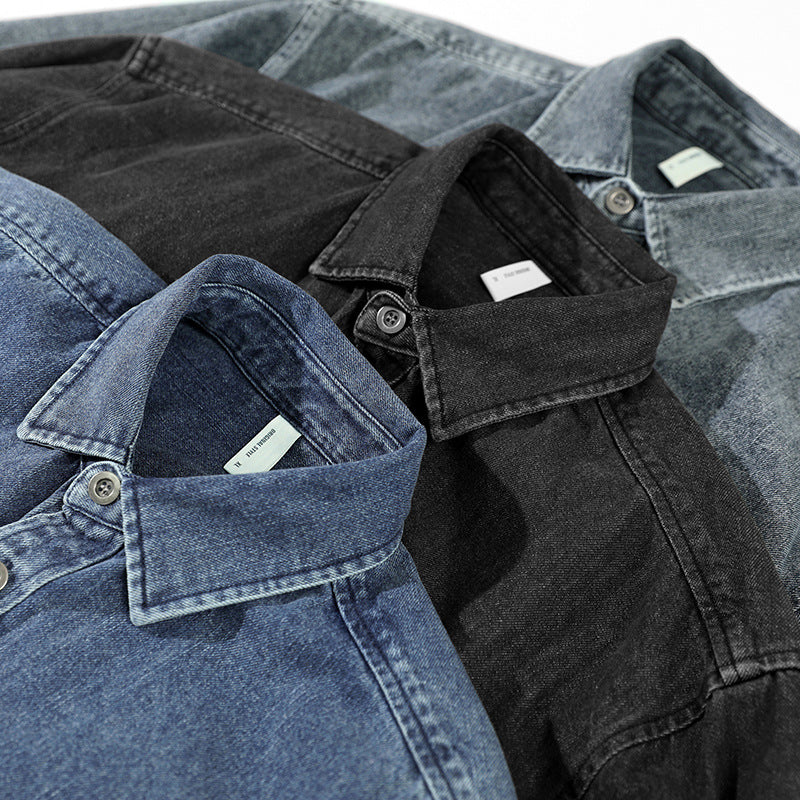 Loose-sleeved denim shirt