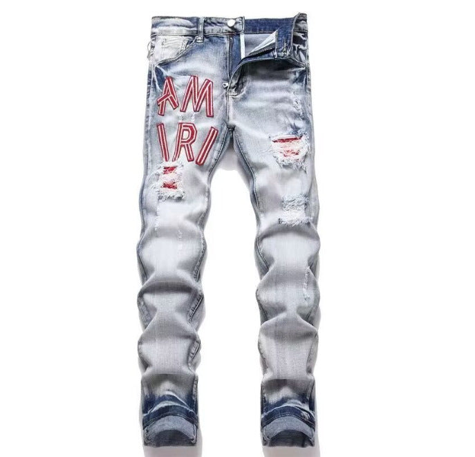 Amiri Slim Fit Embroidered Patch Denim Pants for Men