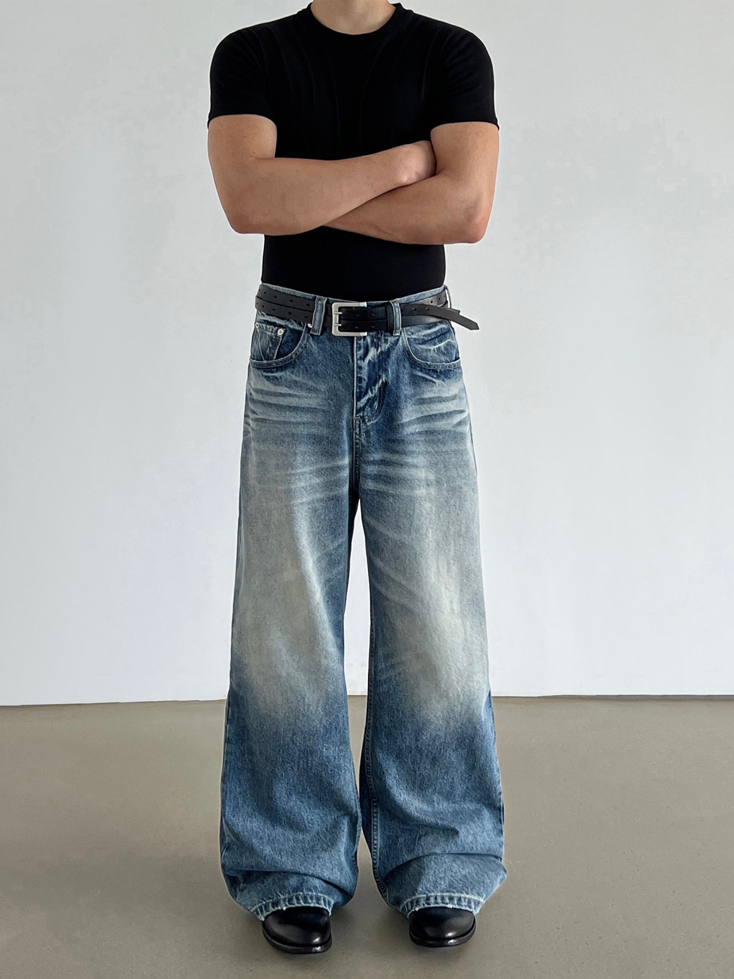 American-Style Washed Denim Jeans for Men