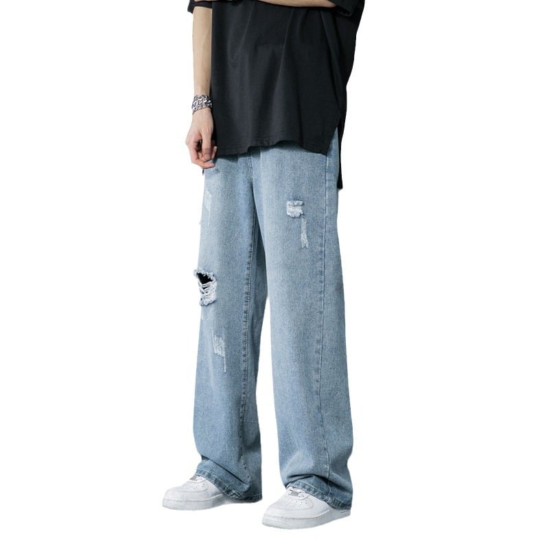 Trendy Loose Fit Wide-Leg Floor-Length Jeans