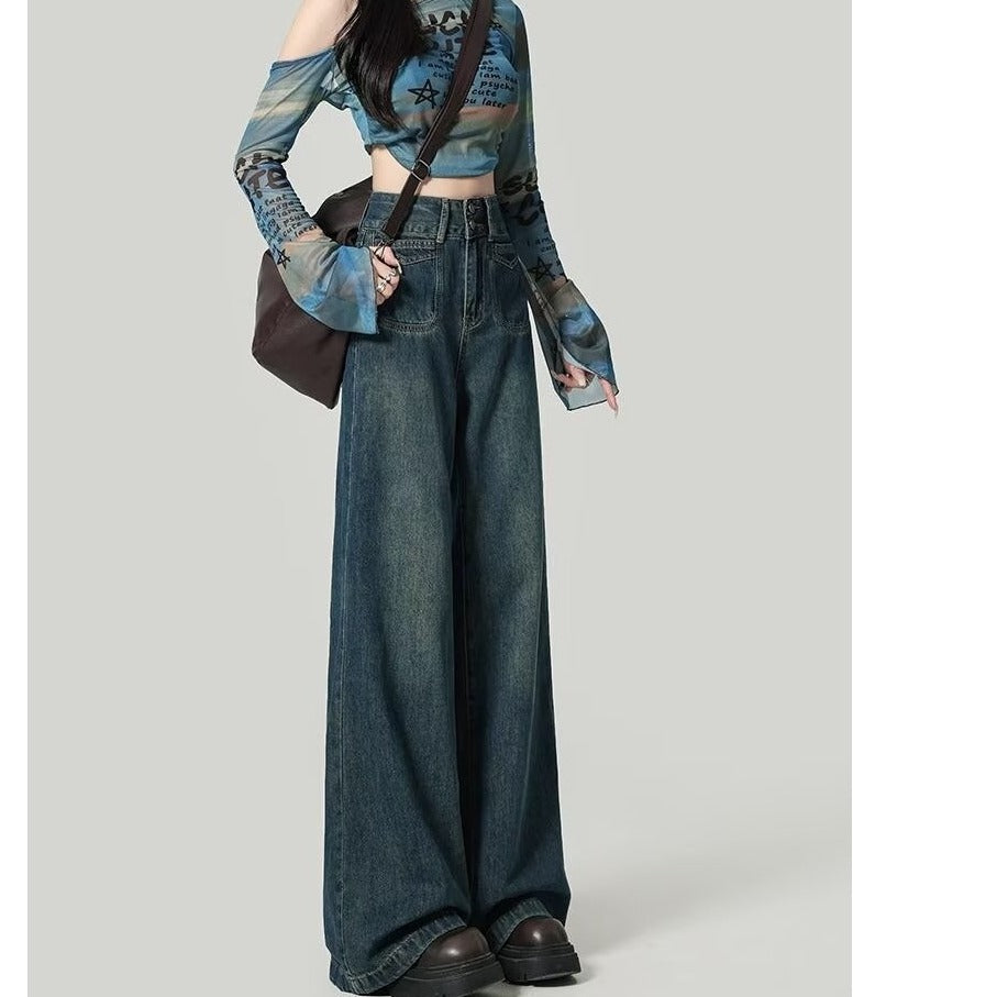 Women High Waist Loose Straight Jeans