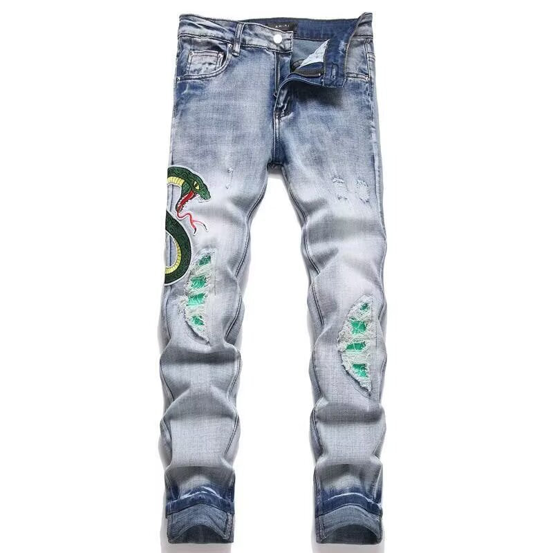Amiri Slim Fit Embroidered Patch Denim Pants for Men