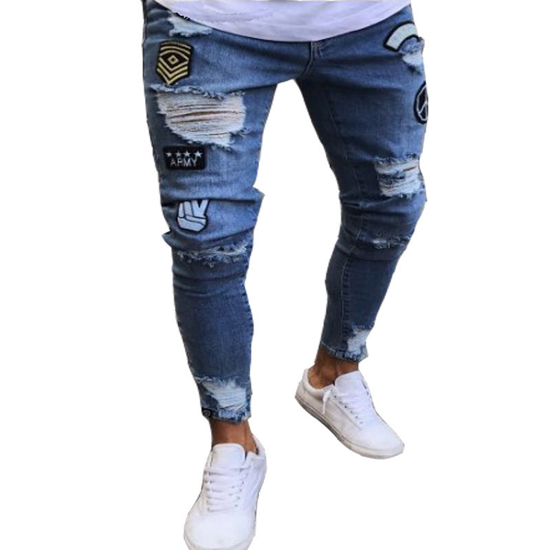 Men's Ripped Skinny Jeans with Zipper Details
