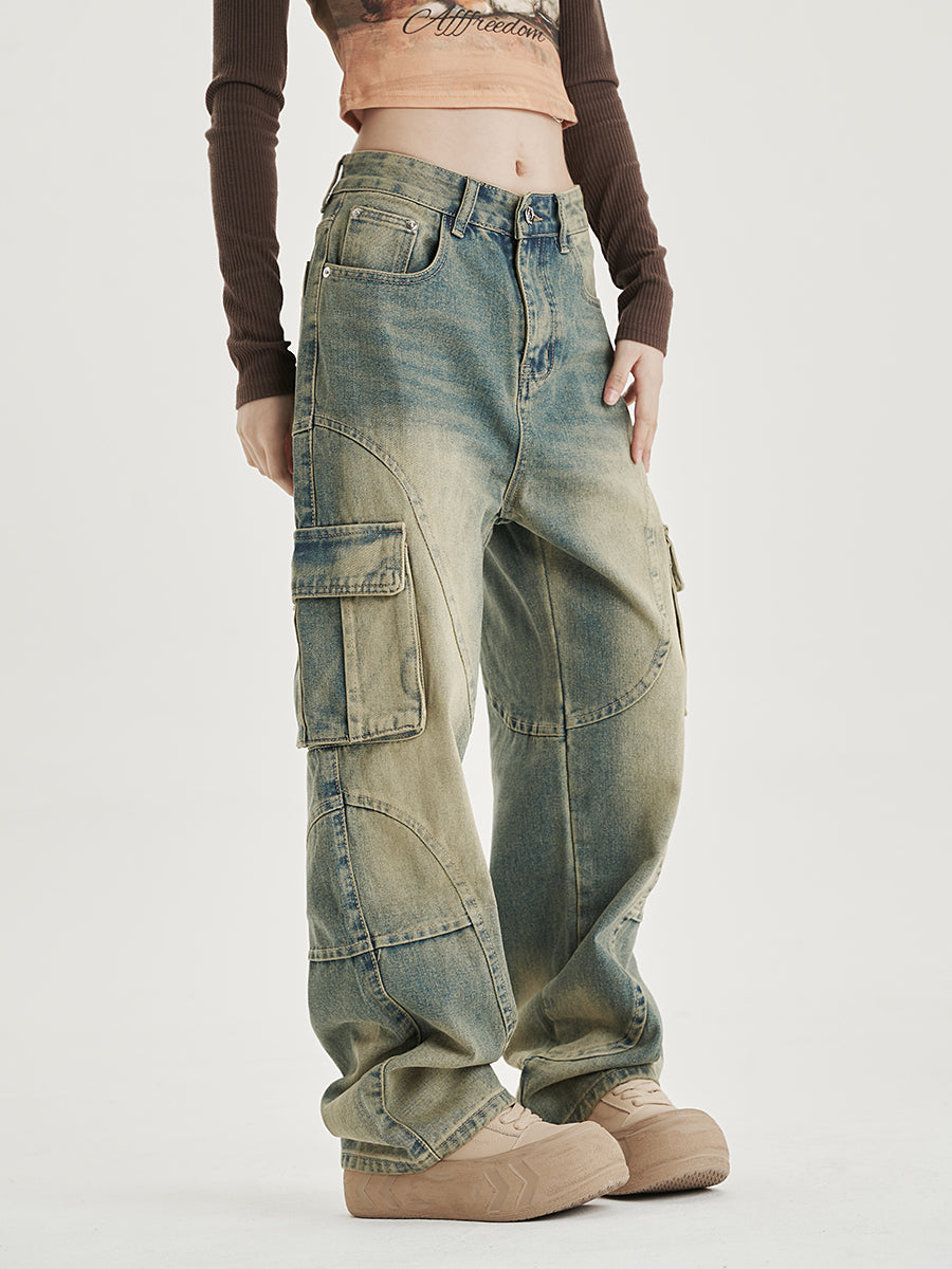 Straight-cut distressed jeans