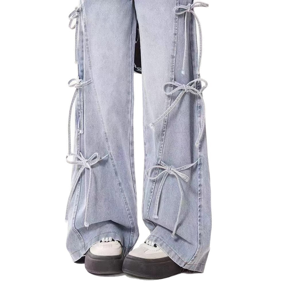 Belted jeans with bow ties