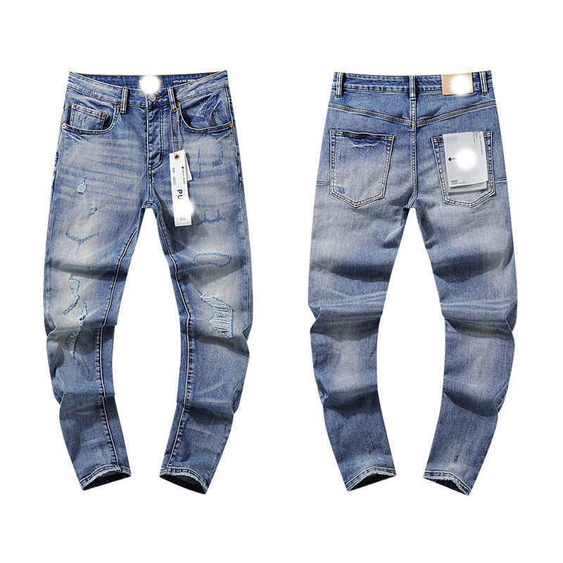 Men's Slim Fit Distressed Cotton Jeans