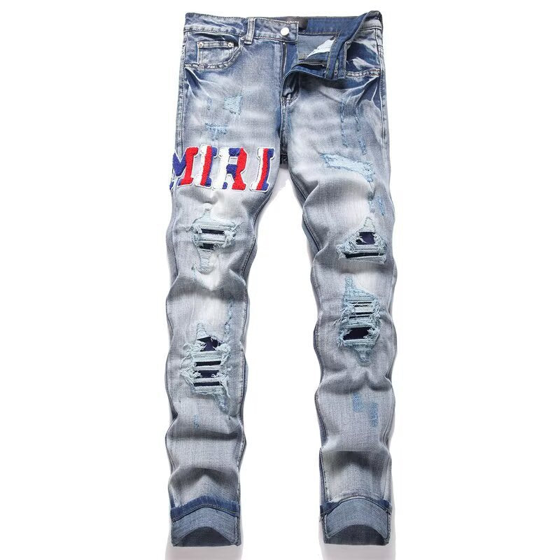 Amiri Slim Fit Embroidered Patch Denim Pants for Men