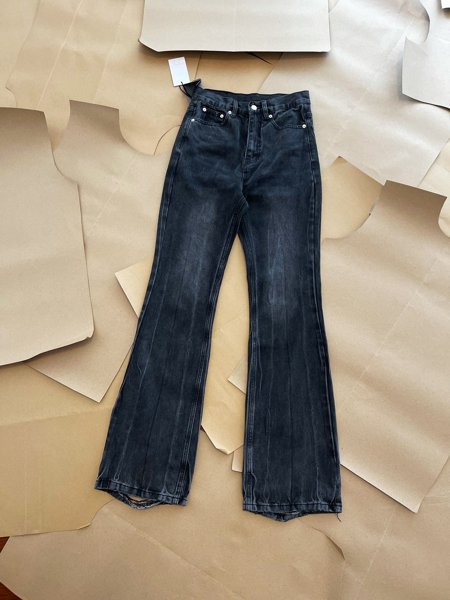 Men's Black Distressed Washed Micro-Flare Jeans