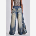 Distressed Wing print Loose wide-leg jeans