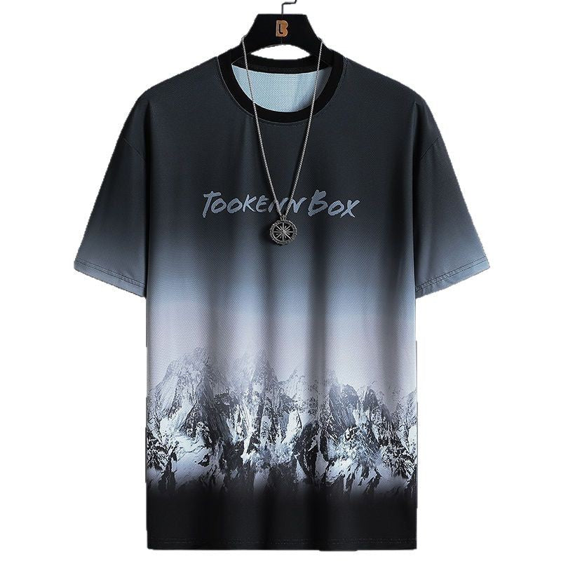 Men's Summer Ice Silk Loose Gradient T-Shirt