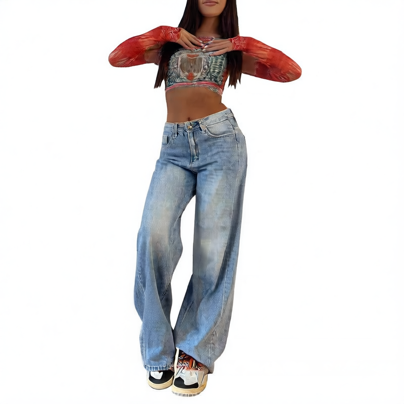 Retro High Waist Wide Leg Women's Jeans