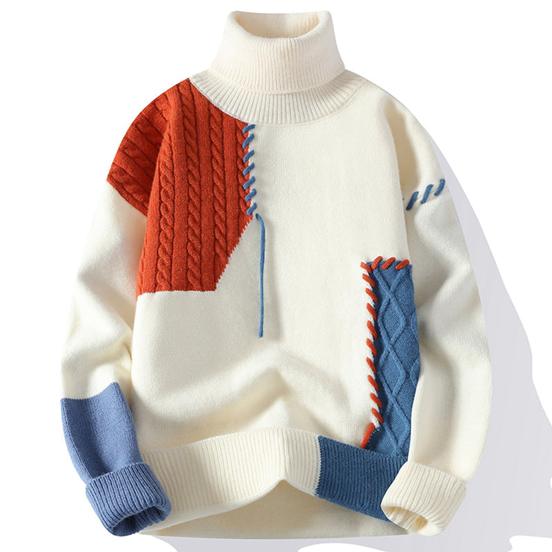 Color Blocked Loose Fit Knit Sweater for Men
