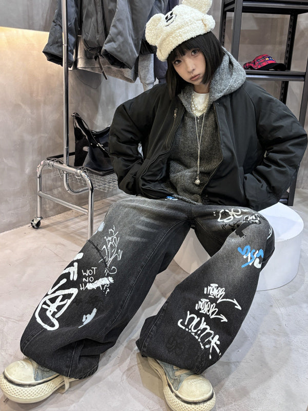 Doodle-style wide-leg jeans