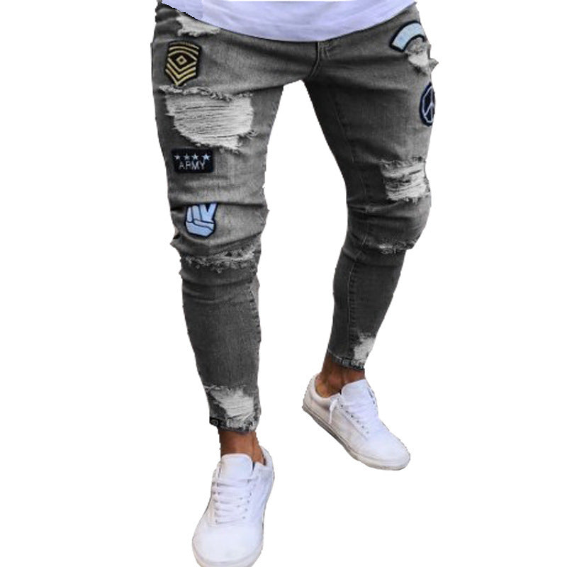Men's Ripped Skinny Jeans with Zipper Details
