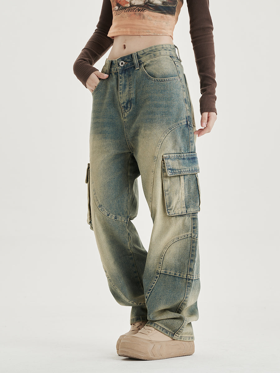 Straight-cut distressed jeans