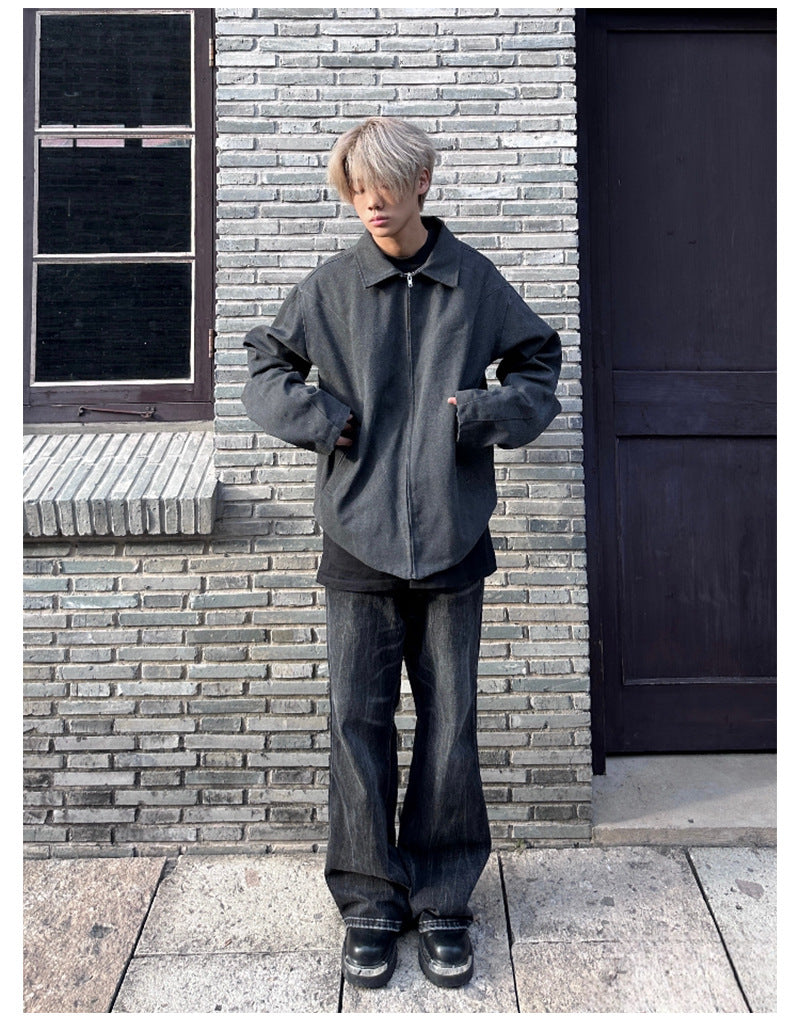 Men's Washed Distressed Straight Leg Slightly Flared Jeans