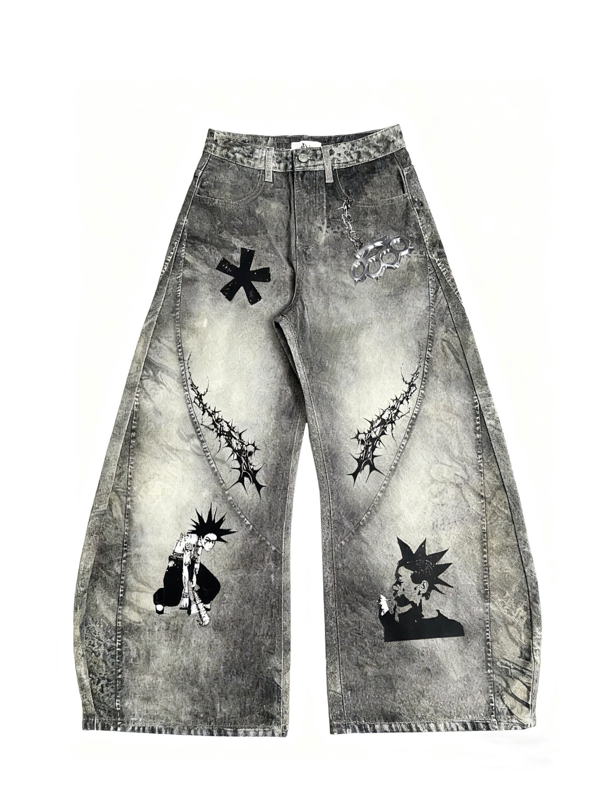 Baggy Unisex Dirty-Dye 3D Printed Denim Pants