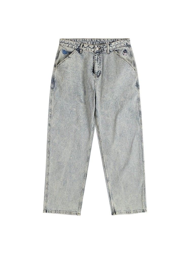 Blue cartoon embroidered skateboard jeans