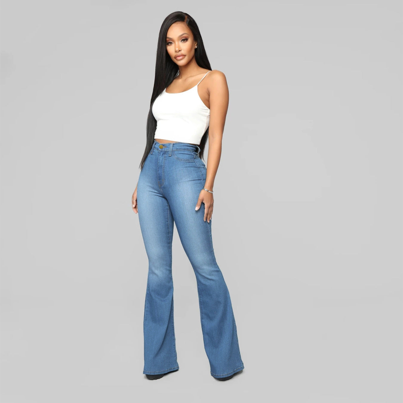 High Waist Stretch Flared Jeans