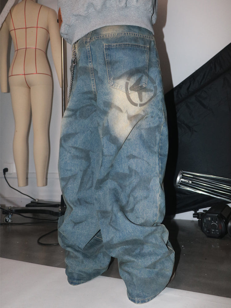 Baggy straight-Leg Washed Loose Jeans