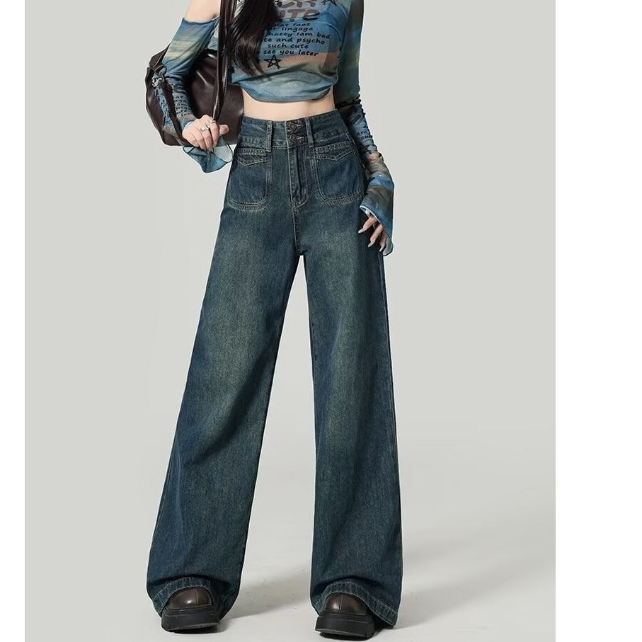 Women High Waist Loose Straight Jeans