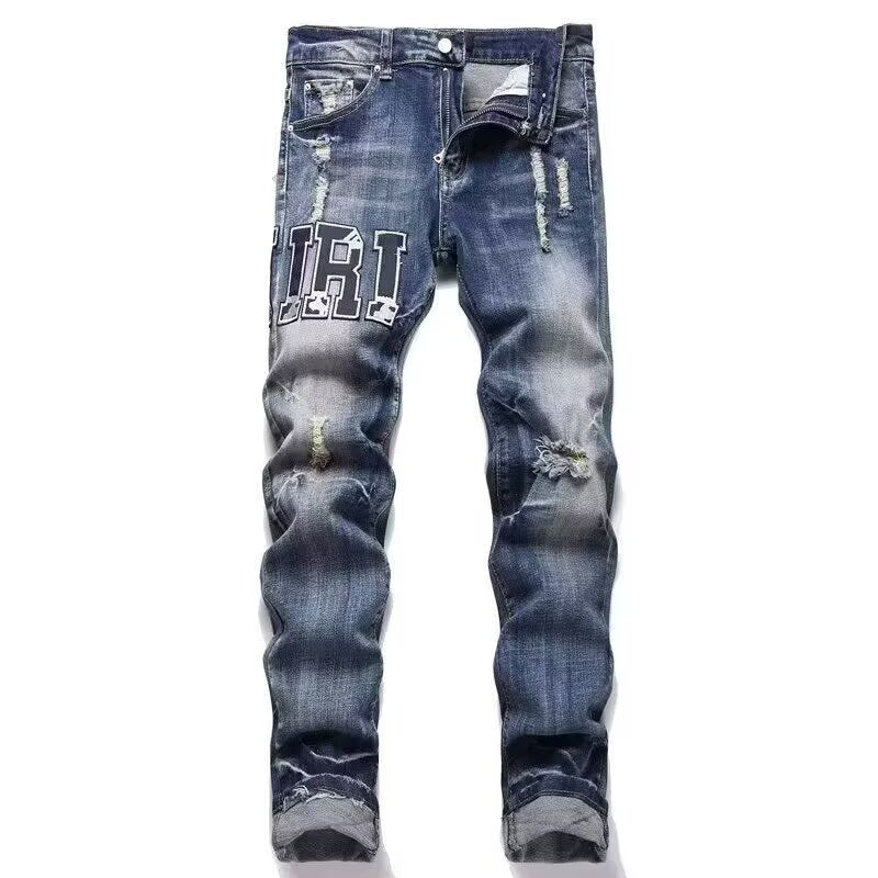 Slim Fit Embroidered Denim Jeans for Men