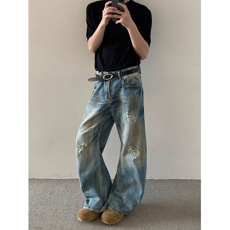 Wasteland style dirty washed effect jeans