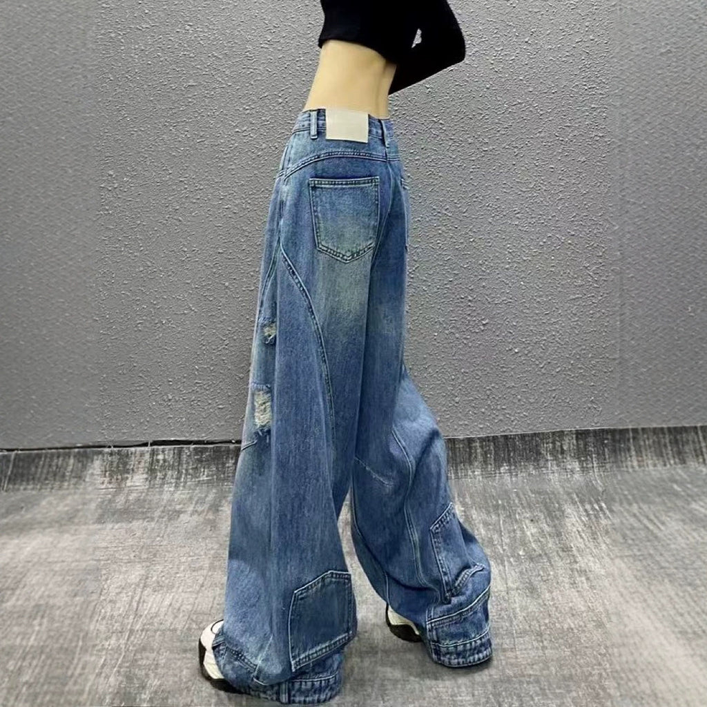 Retro Ripped High-Waist Jeans