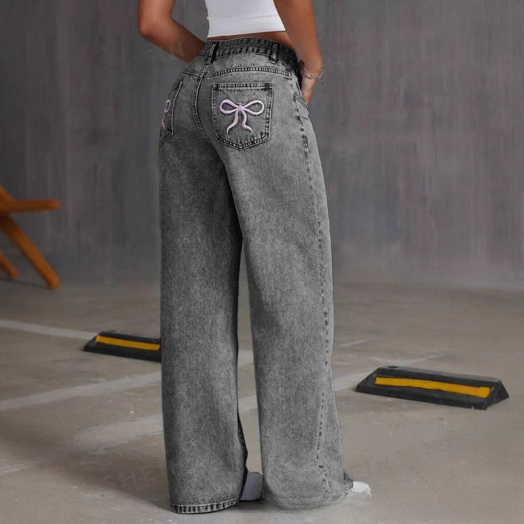 Bows embroidered jeans for men and women