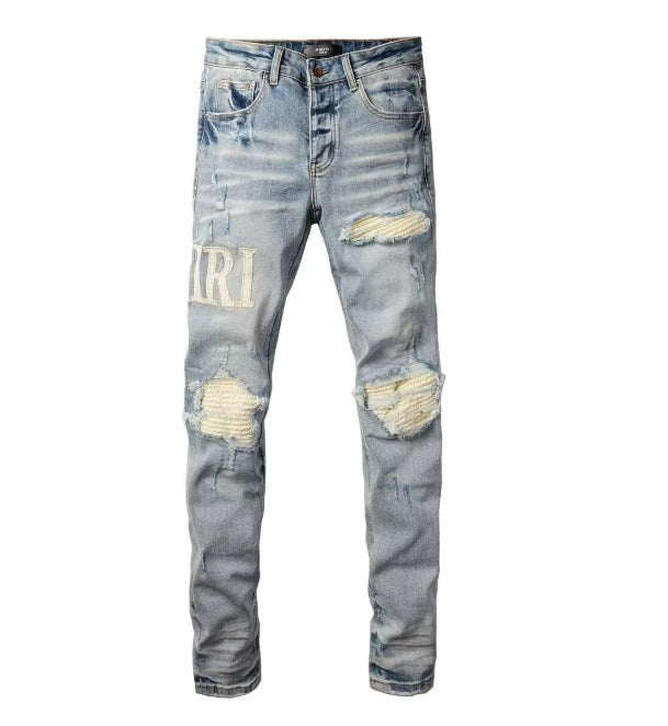 Slim Fit Embroidered Denim Jeans for Men