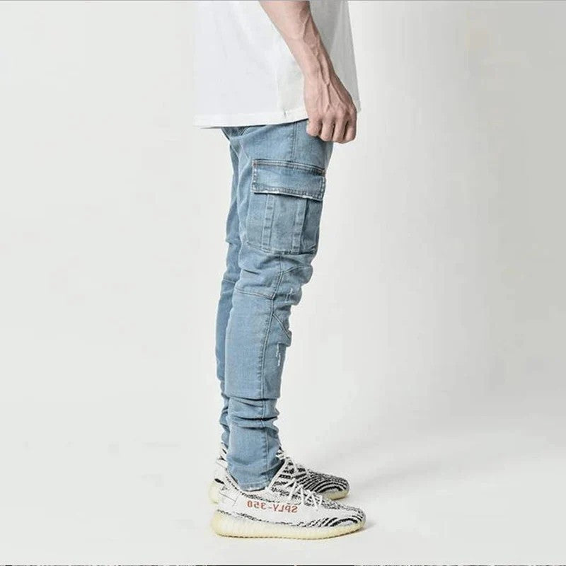 Men's Slim-fit Denim Pants with Multiple Pockets