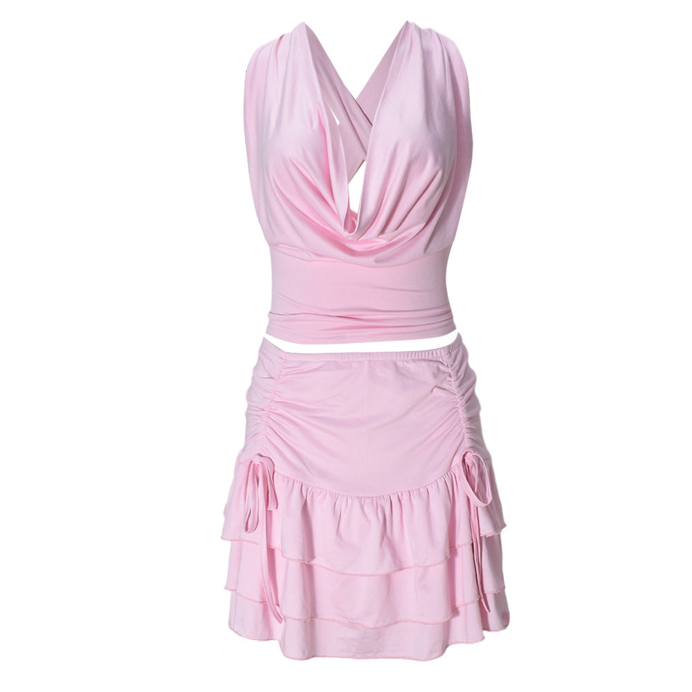 Women's Hollow-Out Strap Top and Stretch Mini Skirt Set