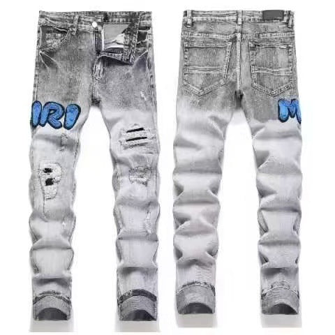 Amiri Slim Fit Embroidered Patch Denim Pants for Men