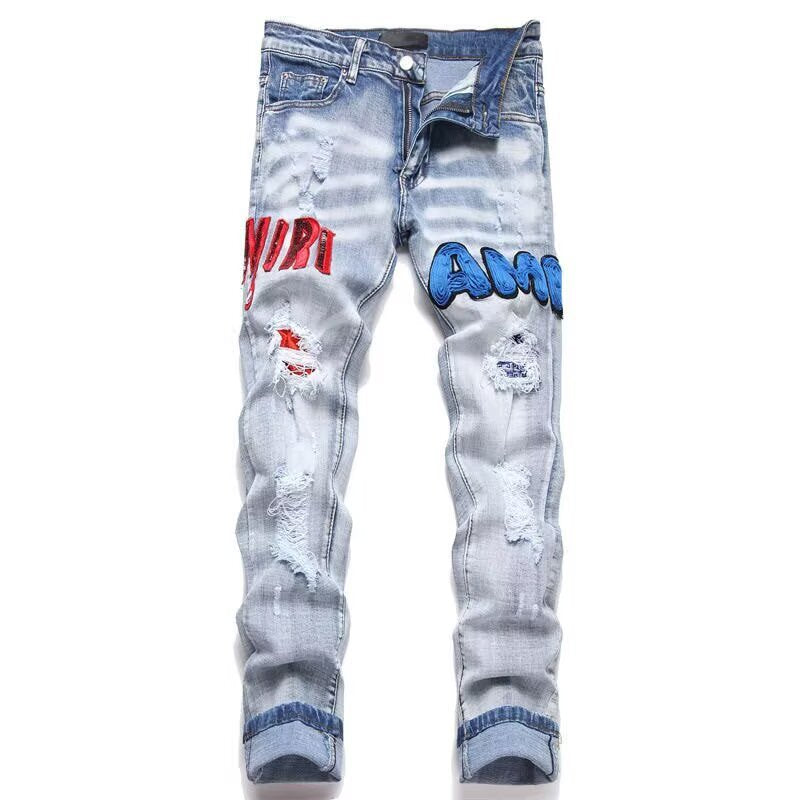 Slim Fit Embroidered Denim Jeans for Men