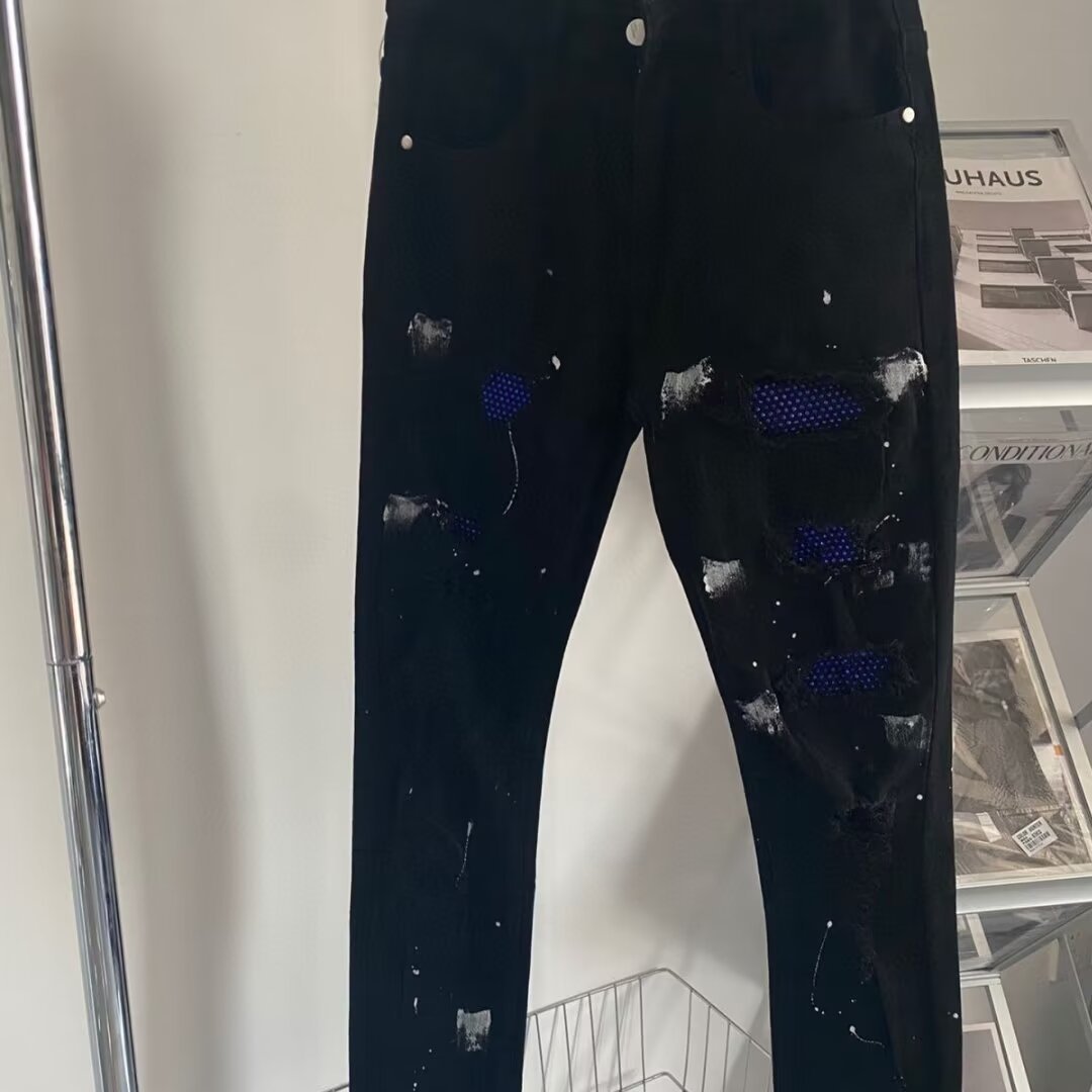 Blue Diamond Splash Ink Ripped Jeans