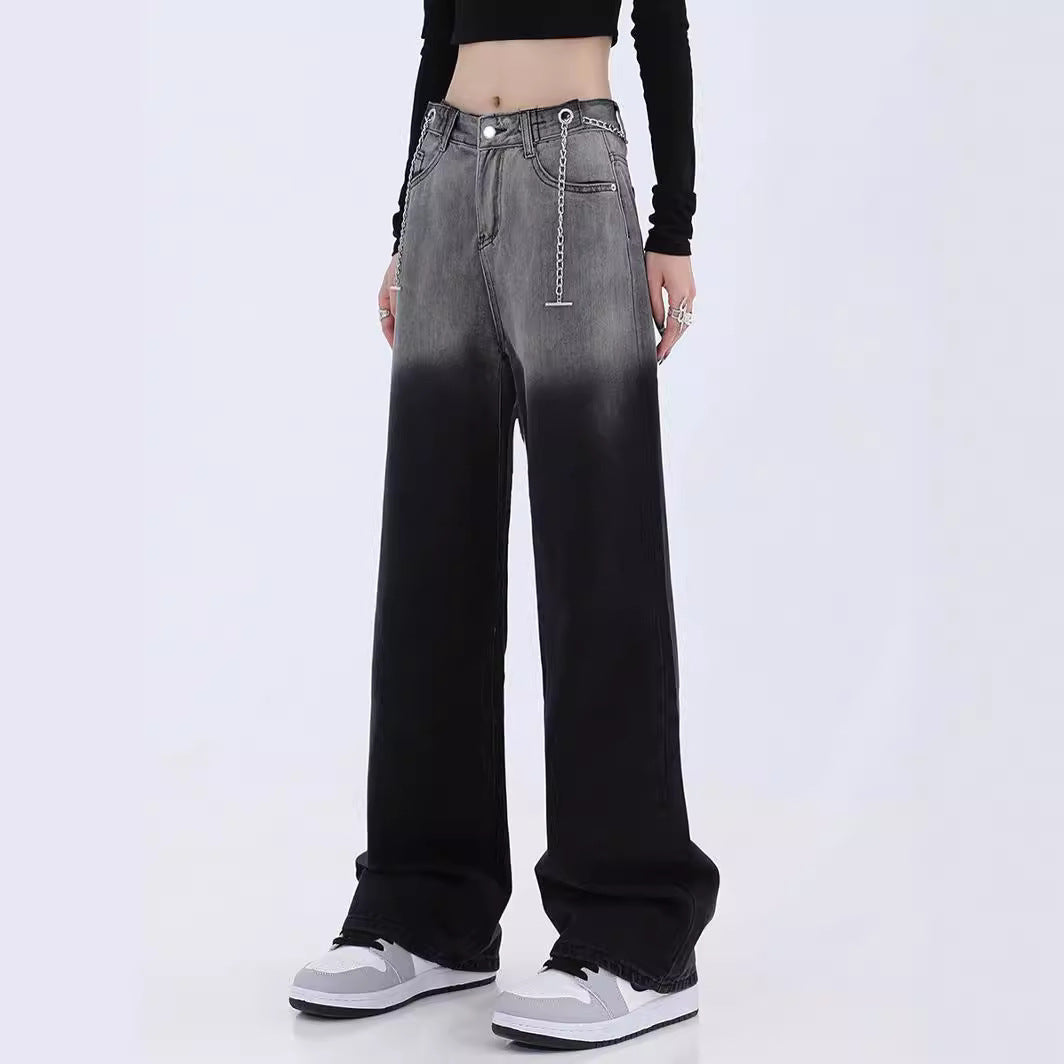 Gradually darkening black jeans for women