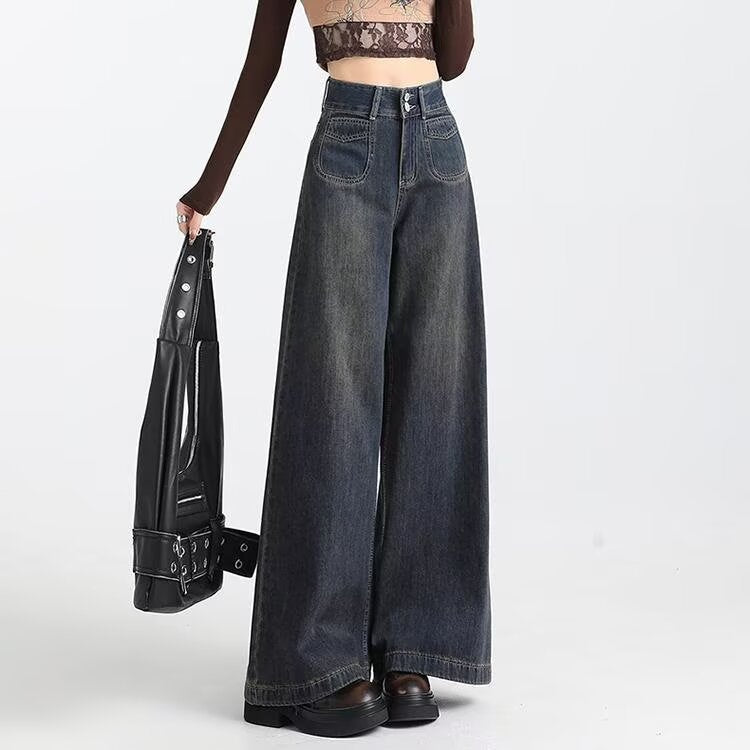 Women High Waist Loose Straight Jeans