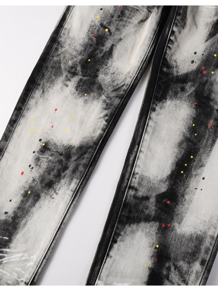 Casual Splashed-Dye Denim Pants