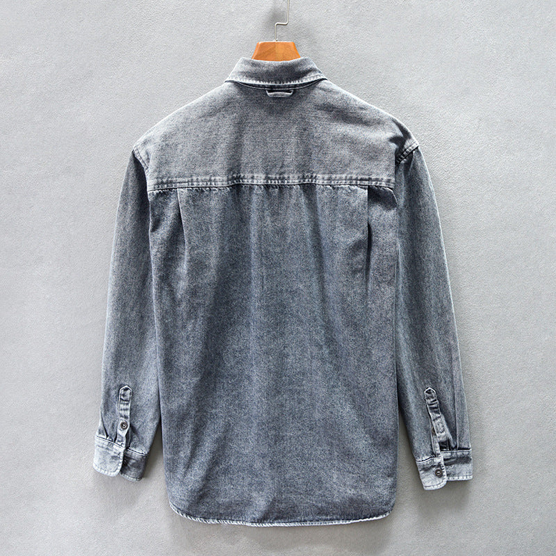 Loose-sleeved denim shirt