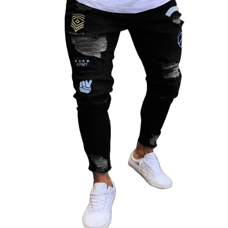 Men's Ripped Skinny Jeans with Zipper Details