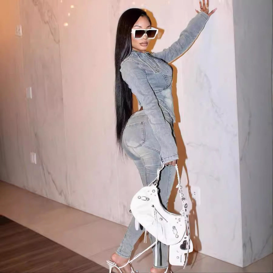 Cowboy long-sleeved suit with elasticated pants set