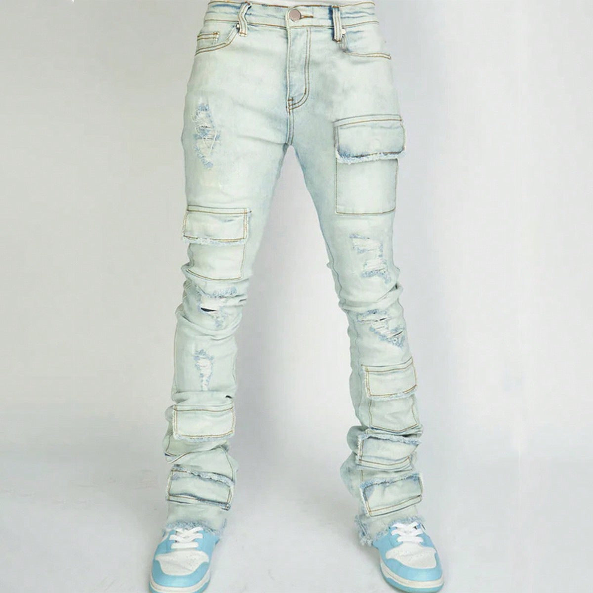 Straight-fit stretch denim pants