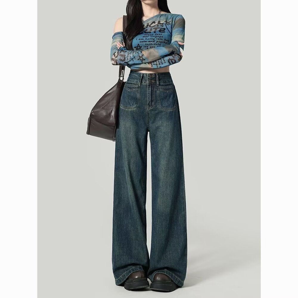 Women High Waist Loose Straight Jeans