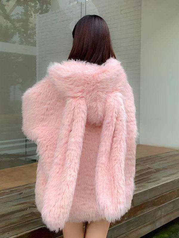 Cute Rabbit Ears Hooded Sweater Women's Winter Loose Cardigan