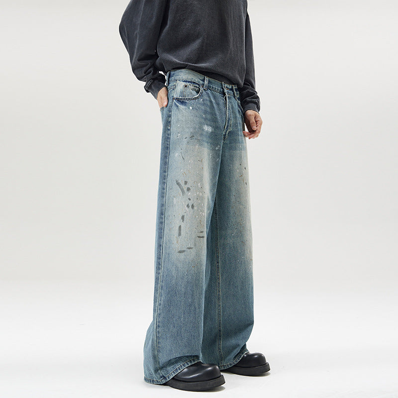 Wash wide-leg jeans with ink