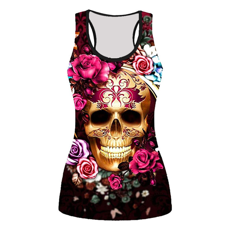 Women's Sleeveless 3D Printed Slim Fit T-Shirt
