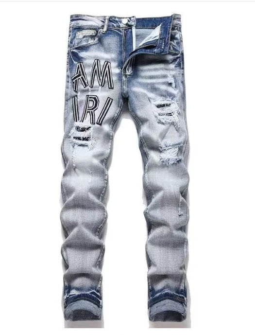 Amiri Slim Fit Embroidered Patch Denim Pants for Men
