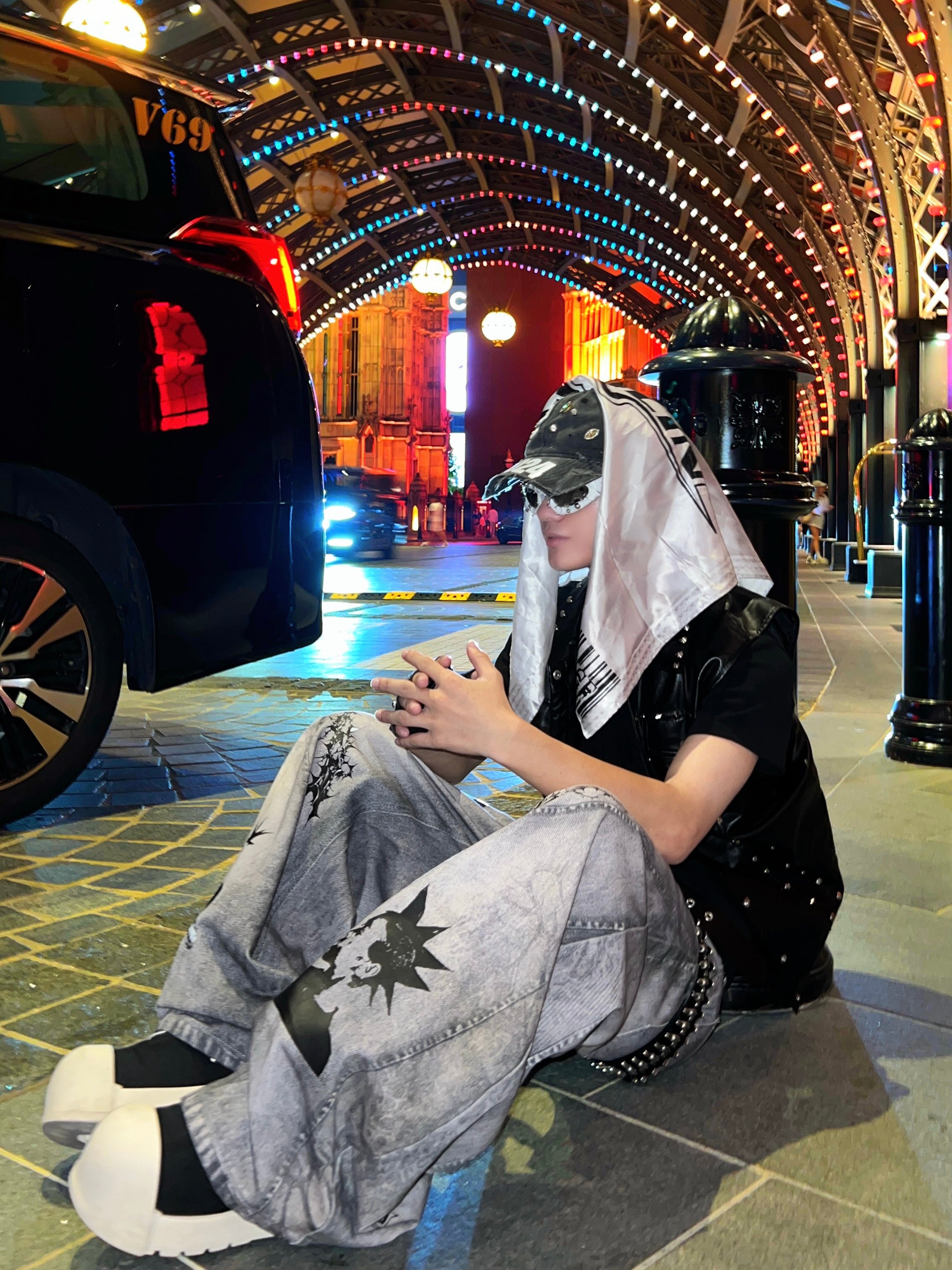 Baggy Unisex Dirty-Dye 3D Printed Denim Pants