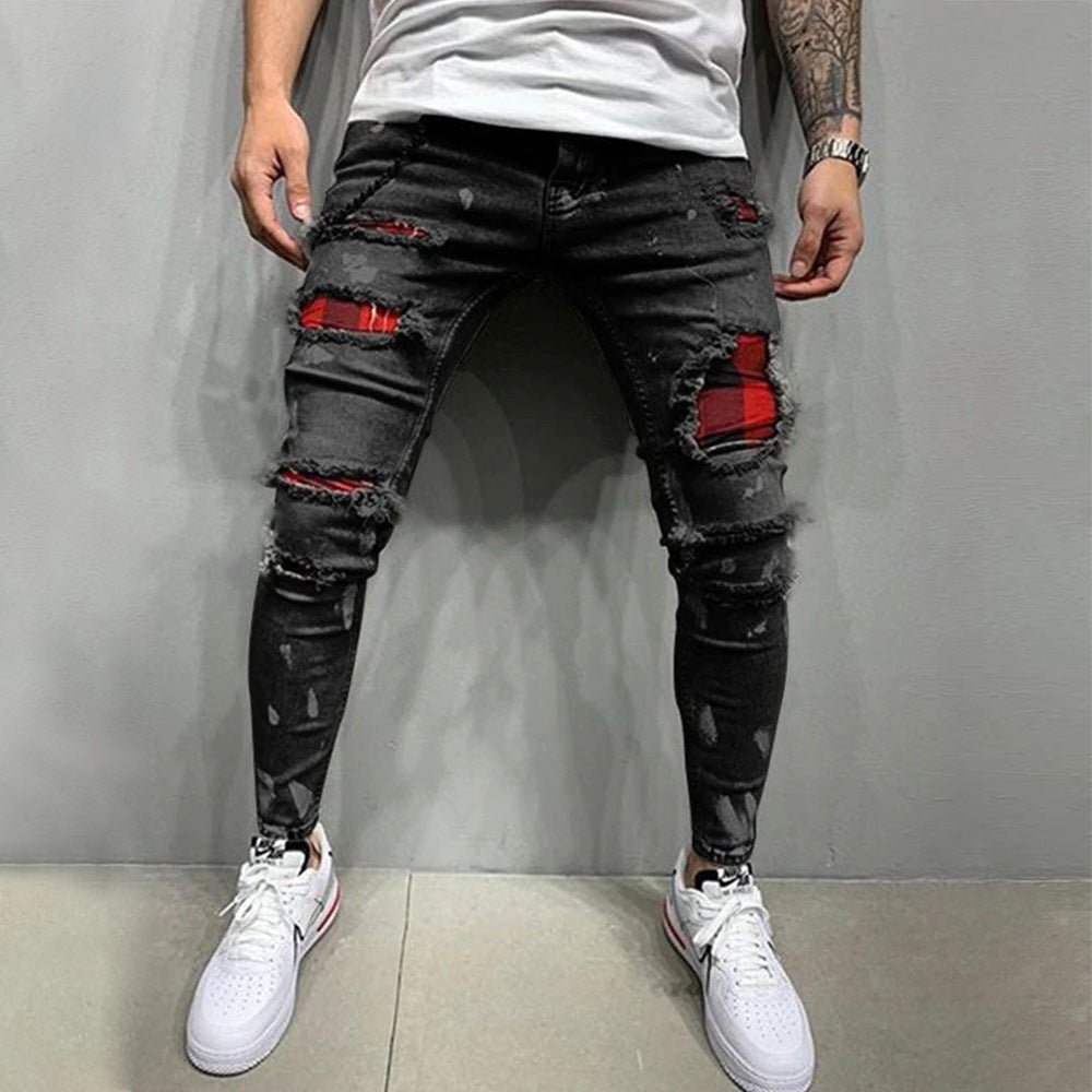 Stretch Ripped Patch Slim Fit Jeans