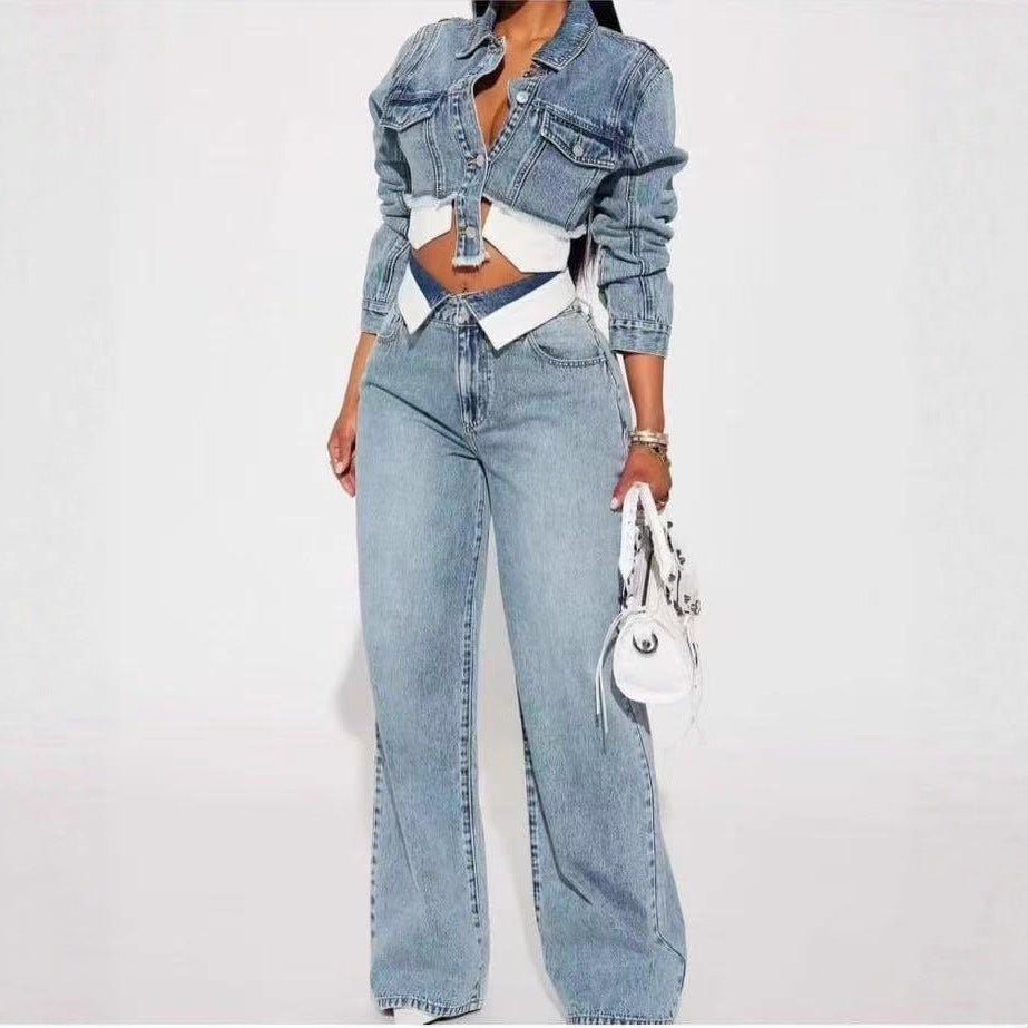 Women's short blouse and long pants set